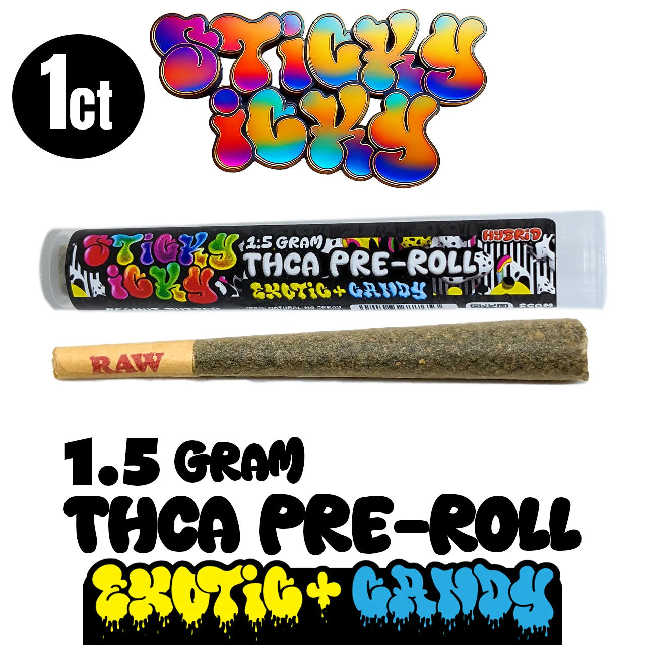 Sticky Icky - THCA Pre-Rolls 1.5g Single - Exotic Plus Candy - All Strains Sticky Icky - THCA Pre-Rolls 1.5g Single - Exotic Plus Candy - All Strains